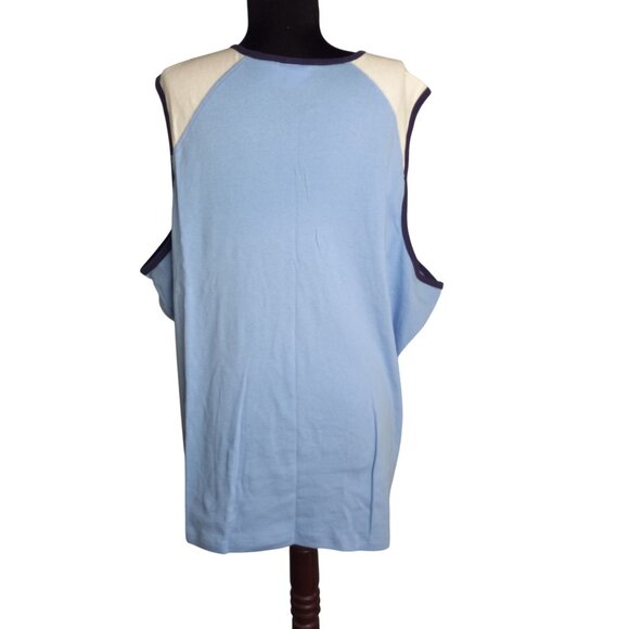 Prospirit 3X Tank Top Light Blue Sleeveless Contrast Trim Notched Neckline NEW - Picture 3 of 6